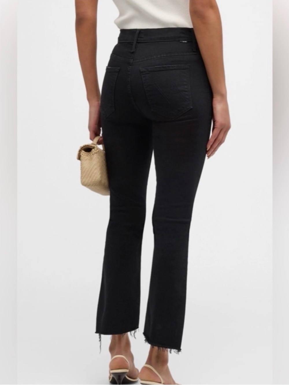 MOTHER Denim Insider Crop Step Fray jeans— Black